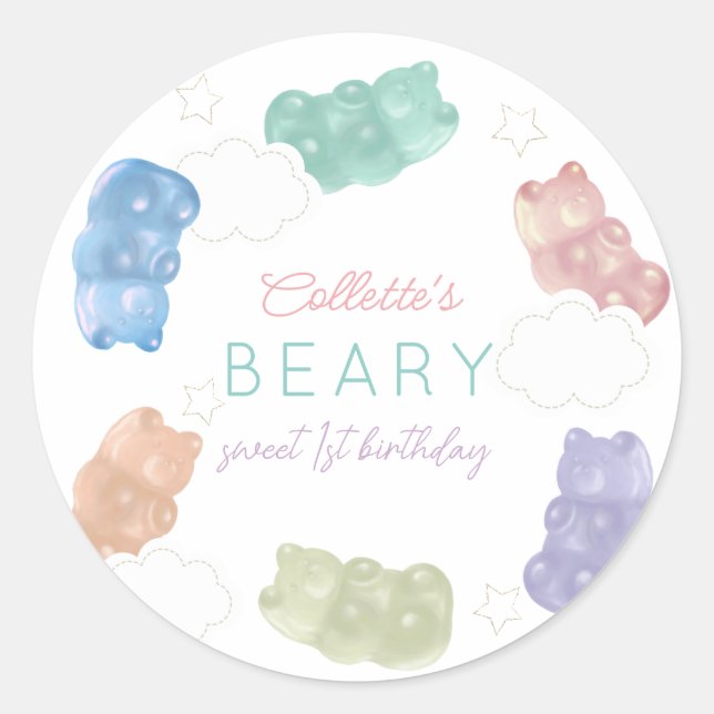 Sticker Rond Beary Sweet Pastel Couleurs Gummy Ours Anniversair (Devant)