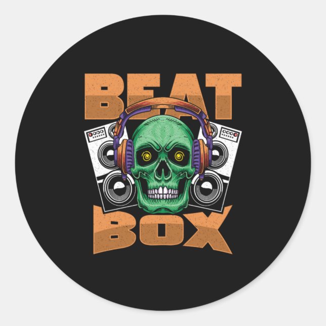 Sticker Rond Beatbox Skull Music DJ Rap Hiphop Music Sound Cade (Devant)