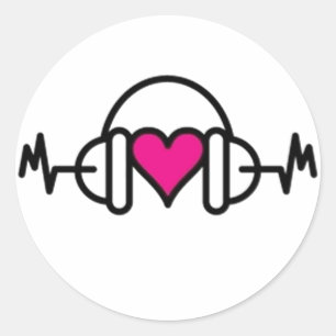 Sticker Rond Beats of Love   Coeur rose avec pouls et casque