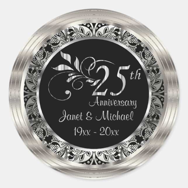 Sticker Rond Beau 25ème anniversaire de Mariage d'argent (Devant)
