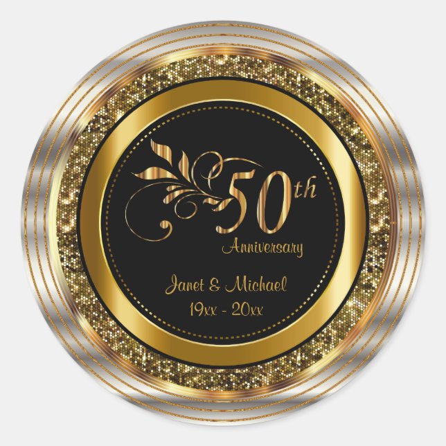 Sticker Rond Beau 50ème anniversaire de Mariage d'or (Devant)