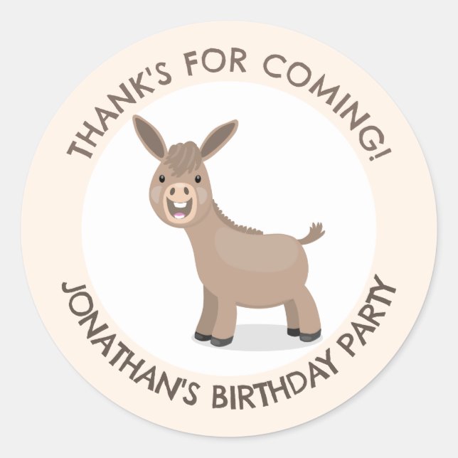 Sticker Rond Beau âne personnalisé dessin animé anniversaire (Devant)