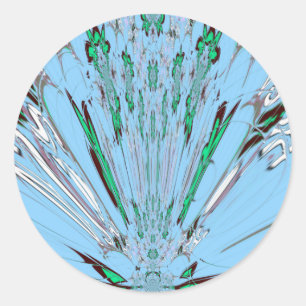 Sticker Rond Beau Aqua Bleu Extraordinaire Motif Art Floral