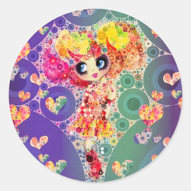 Sticker Rond Beau arc-en-ciel KAWAII Girl PinkyP Harajuku (Devant)