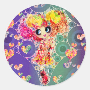 Sticker Rond Beau arc-en-ciel KAWAII Girl PinkyP Harajuku