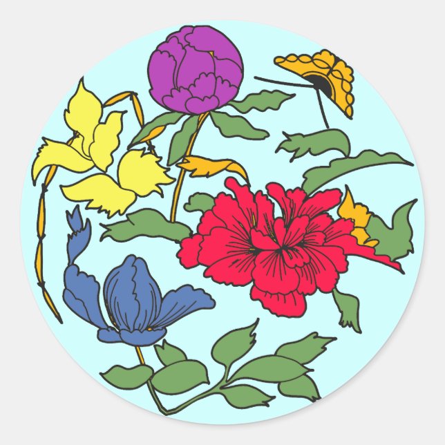 Sticker Rond Beau Art Fleur Japonais (Devant)