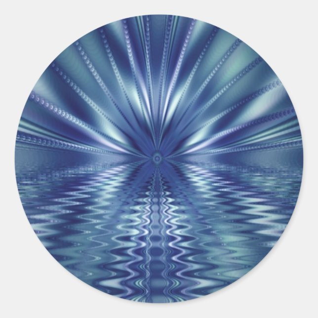 Sticker Rond Beau Art Fractal Bleu Fin (Devant)
