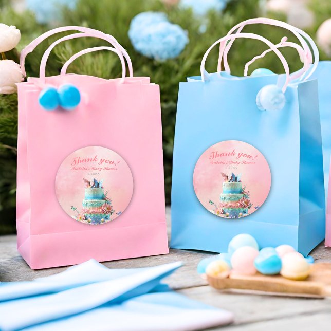 Sticker Rond Beau Baby shower des jumeaux Papillons (Twice the beauty, fluttering joy, twins adorned with butterfly love stickers.)