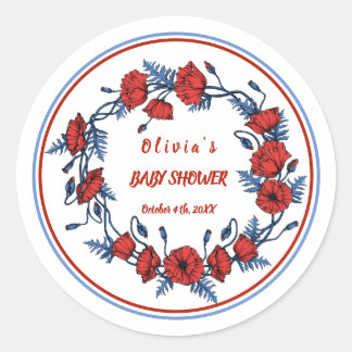 Sticker Rond Beau Baby shower Floral Poppy Personnalisé