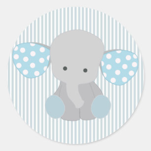Sticker Rond Beau bébé garçon bleu éléphant