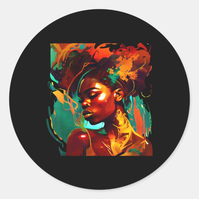 Sticker Rond Beau Black Art African American Woman Peinture (Devant)
