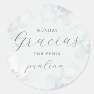 Sticker Rond Beau bleu Floral Quinceañera Gracias Nom