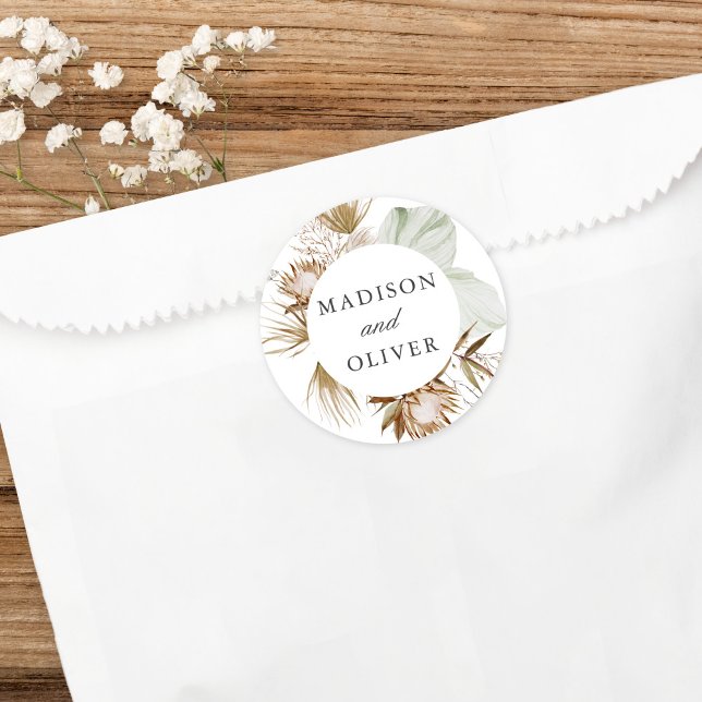 Sticker Rond Beau Boho Botanical Wedding Favor (Créateur téléchargé)