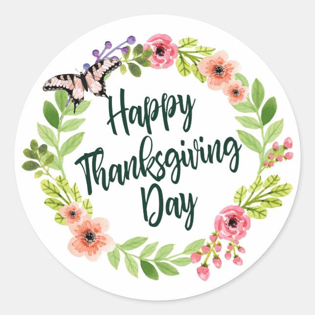 Sticker Rond Beau Bon thanksgiving Floral | Sceau à coller (Devant)