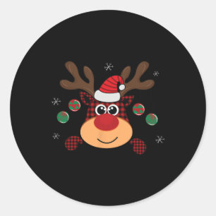 Sticker Rond Beau Buffle Rouge d'hiver Plaid Leaping Deer