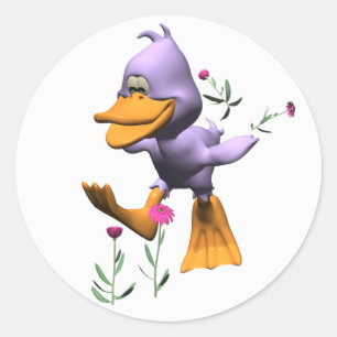 Sticker Rond Beau Canard Cartoon À Travers Les Fleurs