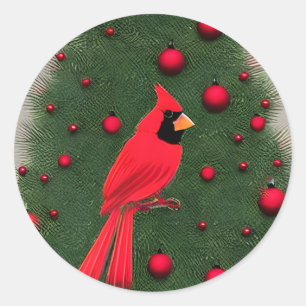 Sticker Rond Beau Cardinal Rouge Noël