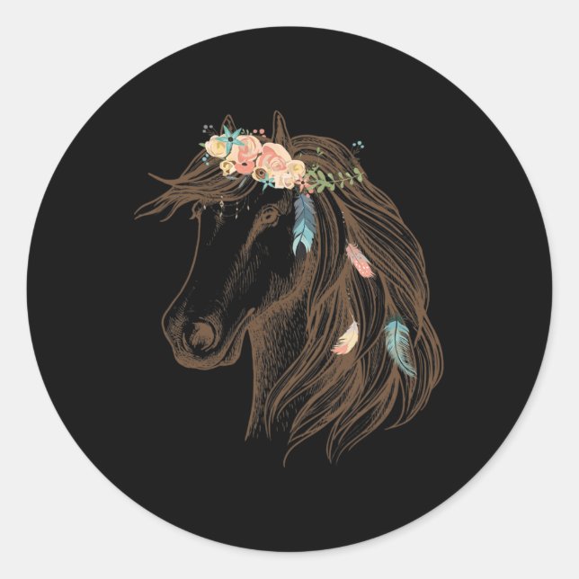 Sticker Rond Beau Cheval Main Drawn Art Pour Amoureux des anima (Devant)