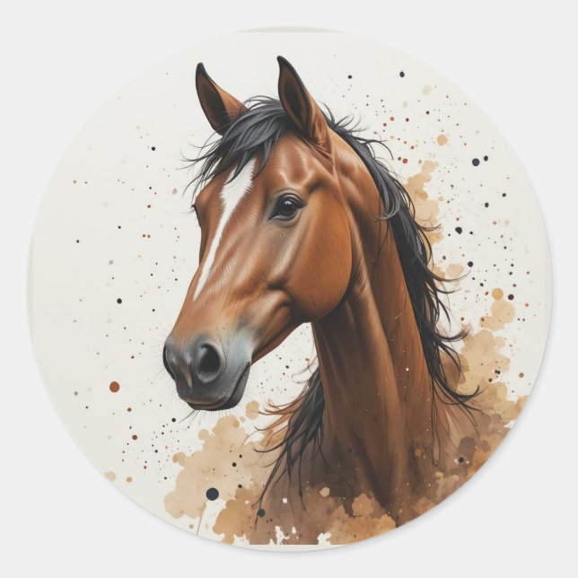 Sticker Rond Beau cheval Morgan Animal Art (Devant)