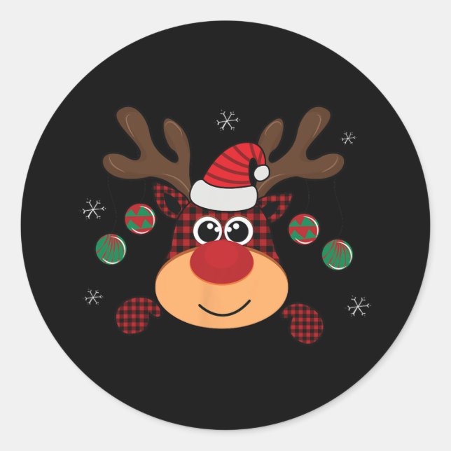 Sticker Rond beau classique hiver rouge de buffle plaid saut (Devant)