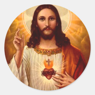 Sticker Rond Beau coeur sacré religieux d'image de Jésus
