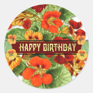 Sticker Rond Beau coloré Vintage floral Hapyp Anniversaire