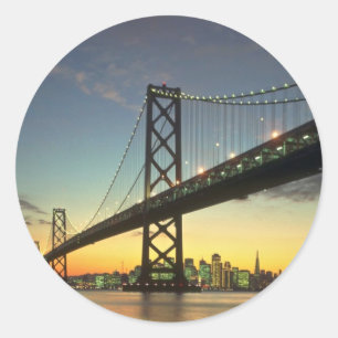Sticker Rond Beau coucher de soleil : Bay Bridge, San Francisco