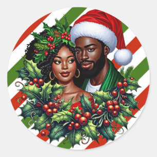 Sticker Rond Beau couple noir Holly noël art de la couronne