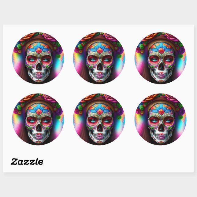 Sticker Rond Beau crâne de sucre (Feuille)