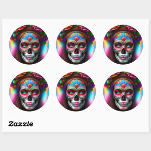 Sticker Rond Beau crâne de sucre