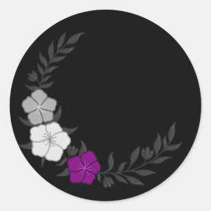 Sticker Rond Beau Croissant de fleurs Asexuelles subtiles