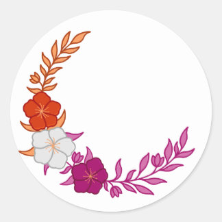 Sticker Rond Beau croissant de fleurs lesbiennes subtiles