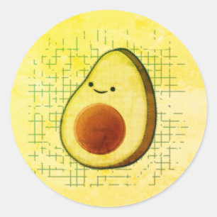 Sticker Rond Beau Dessin Avocado Sur Un Arrière - plan Distress