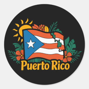 Sticker Rond Beau Drapeau Floral Porto Rico