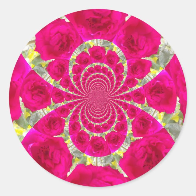 Sticker Rond Beau Extraordinaire Roses rouges Motif Kaleidoscop (Devant)