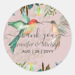Sticker Rond Beau HUMMINGBIRDS Couple Mariage