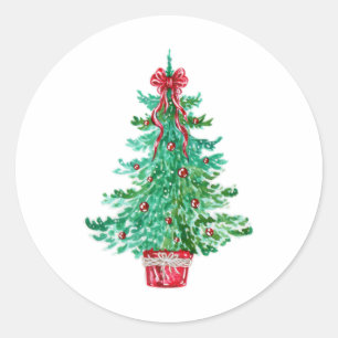 Sticker Rond Beau Joyeux Arbre de Noël Ornaments Bow