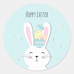 Sticker Rond Beau lapin de Pâques arrière - plan turquoise