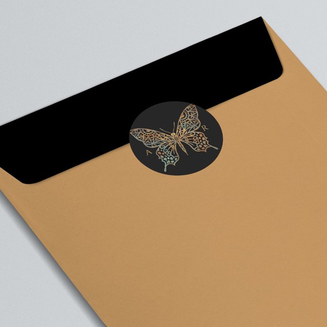 Sticker Rond Beau logo orné de papillon décoratif noir (Créateur téléchargé)