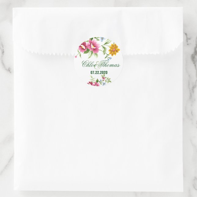 Sticker Rond Beau Mariage de fleurs de printemps (Sac)