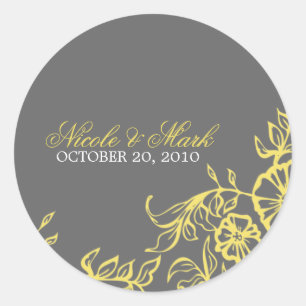 Sticker Rond Beau Mariage floral jaune et gris