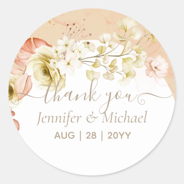 Sticker Rond Beau Mariage Floral Terracotta (Devant)
