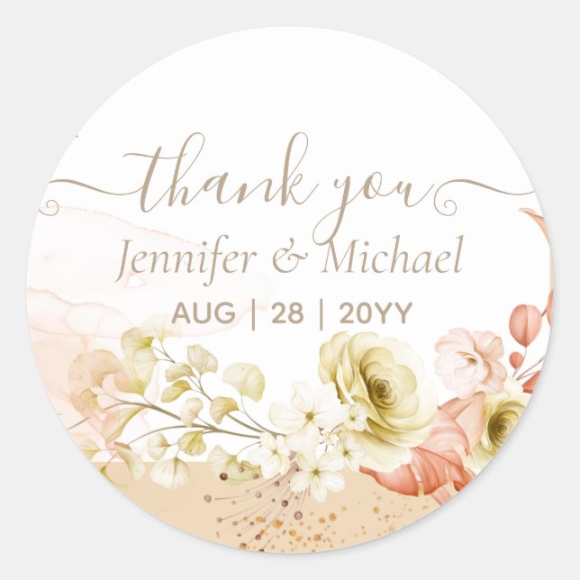 Sticker Rond Beau Mariage Floral Terracotta (Devant)
