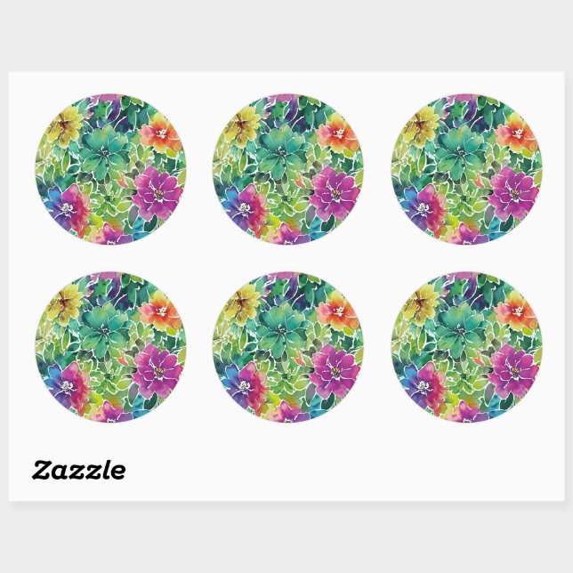 Sticker Rond Beau Motif de fleurs d'aquarelle (Feuille)