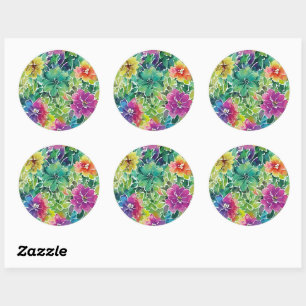 Sticker Rond Beau Motif de fleurs d'aquarelle
