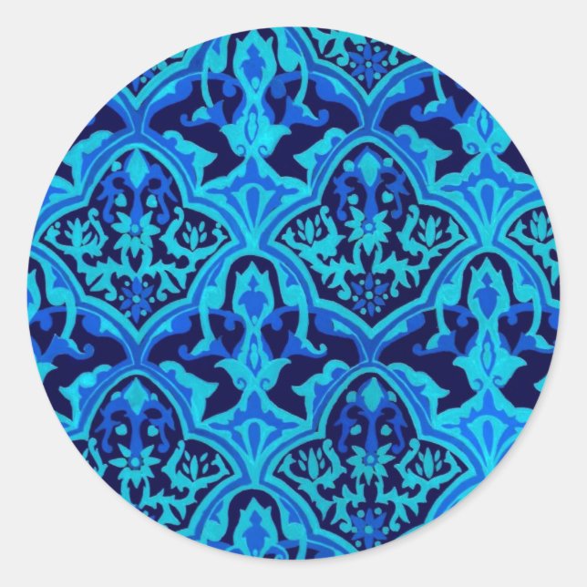 Sticker Rond BEAU MOTIF - Noir & Bleu (Devant)