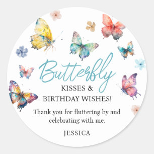Sticker Rond Beau papillon aquarelle fille's Birthday