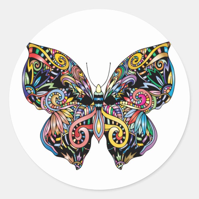 Sticker Rond Beau papillon illustré (Devant)