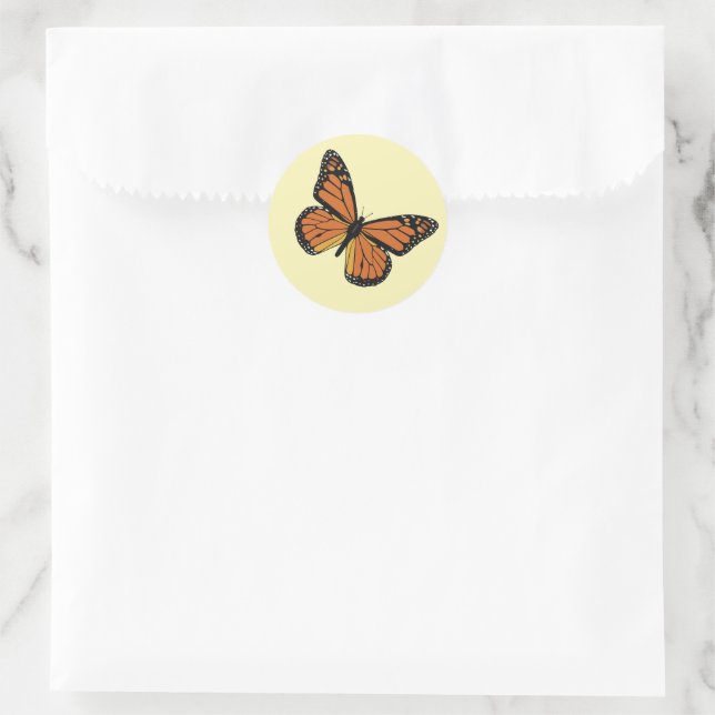 Sticker Rond Beau papillon orange et noir monarque jaune (Sac)