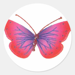 Sticker Rond Beau papillon rouge Extraordinaire rose et violet